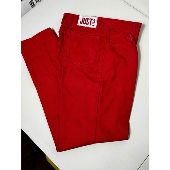 Rare 90 JUST USA Red High Waist Straight Leg Jeans Sz 9 ~ 27” Waist Made in USA - Picture 1 of 12